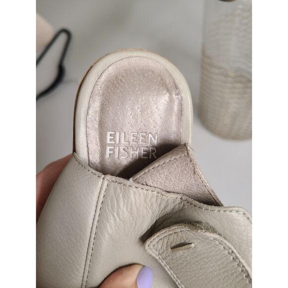 Eileen Fisher 8.5 Gray Ankle Wrap Leather Sandals Open Minimalist Quiet Luxury - Picture 4 of 6